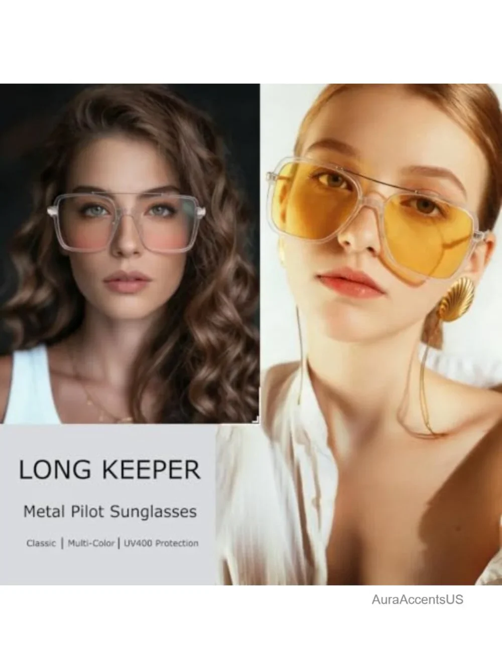 Oversize Pilot Sunglasses Square Semi-Rimless UV400 Retro Aviator Shades